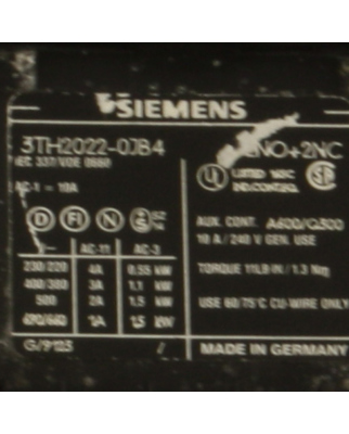 Siemens Schütz Hilfsschütz 3TH2022-0JB4 GEB