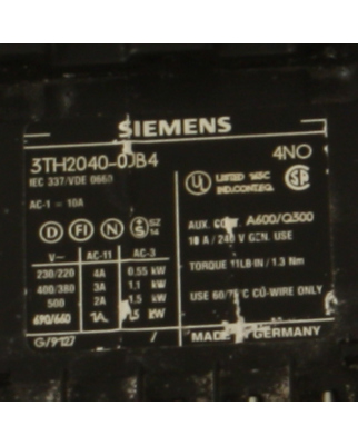 Siemens Schütz Hilfsschütz 3TH2040-0JB4 GEB