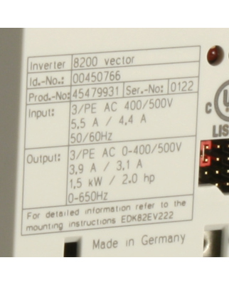 Lenze Frequenzumrichter 8200 vector 00450766 E82EV152_4B 1,5 kW REM