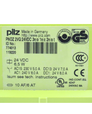 Pilz Not-Aus Schaltgerät PNOZ 2VQ 24VDC 3n/o 1n/c...