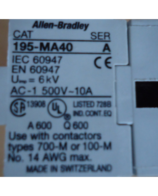 Allen Bradley Hilfsschalterblock 195-MA40 Ser.A NOV