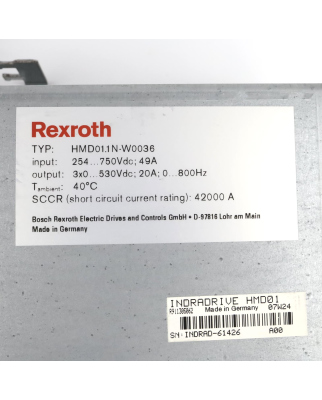 Rexroth Doppelachswechselrichter HMD01.1N-W0036-A-07-NNNN R911298766 GEB