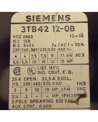 Siemens Schütz 3TB4212-0B GEB