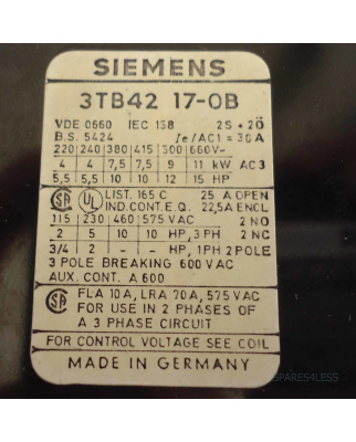 Siemens Schütz 3TB4217-0B GEB