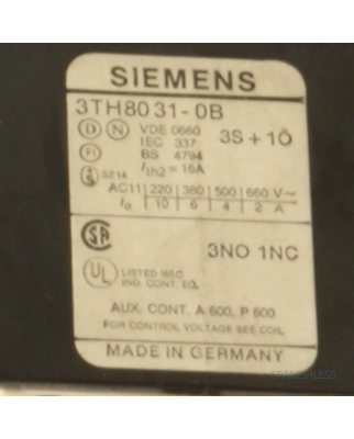Siemens Schütz Hilfsschütz 3TH8031-0B GEB