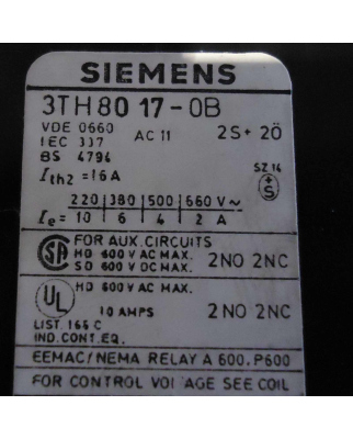 Siemens Schütz Hilfsschütz 3TH8017-0B GEB