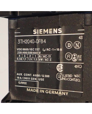 Siemens Schütz Hilfsschütz 3TH2040-0FB4 GEB