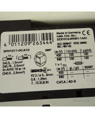 Siemens Leistungsschalter 3RV1011-0CA10 OVP