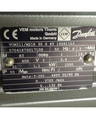 VEM / Danfoss Drehstrommotor VCM311/M21R 90S 4T 192H1103 NOV