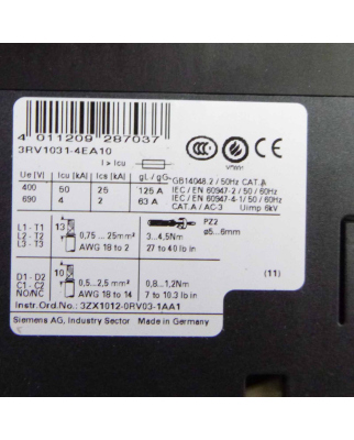 Siemens Leistungsschalter 3RV1031-4EA10 OVP