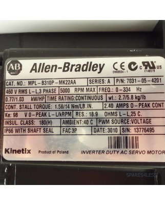 Allen Bradley Servo Motor MPL-B310P-MK22AA NOV
