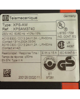 Telemecanique Not-Aus-Relais XPS-AM XPSAM3740 NOV