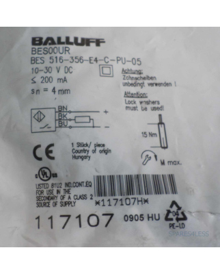 Balluff induktiver Näherungsschalter BES 516-356-E4-C-PU-05 OVP