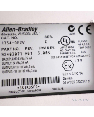 Allen Bradley Analog I/O Modul 1734-0E2V 92403071 OVP