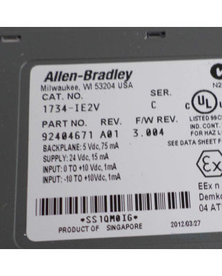 Allen Bradley Analog I/O Modul 1734-IE2V 92404671 OVP