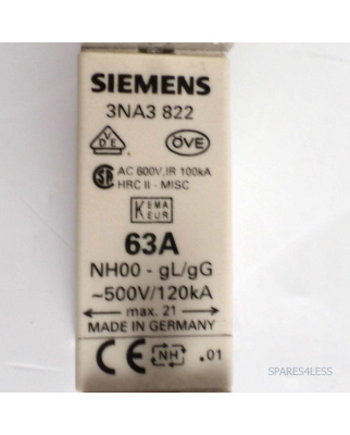 Siemens NH-Sicherungseinsatz 3NA3822 63A GEB